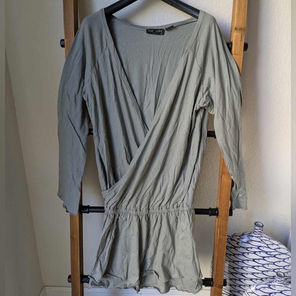 Vikki Nikks Women's Light Gray Deep V-neck Mini Dress - Size L